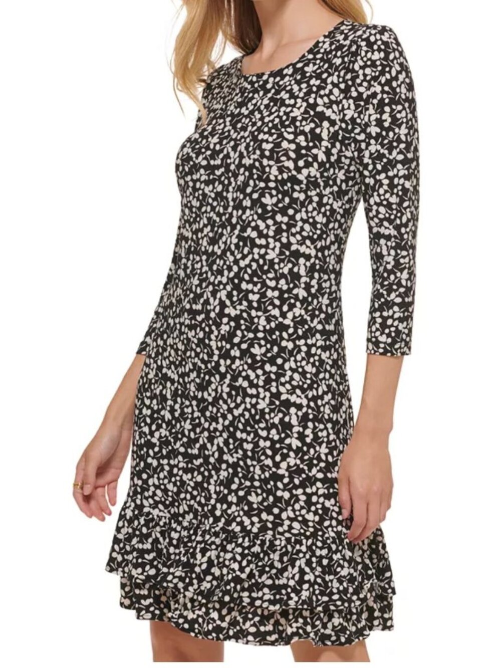 NWT Tommy Hilfiger Black White Floral Tiered Dress Size 6 MSRP $99